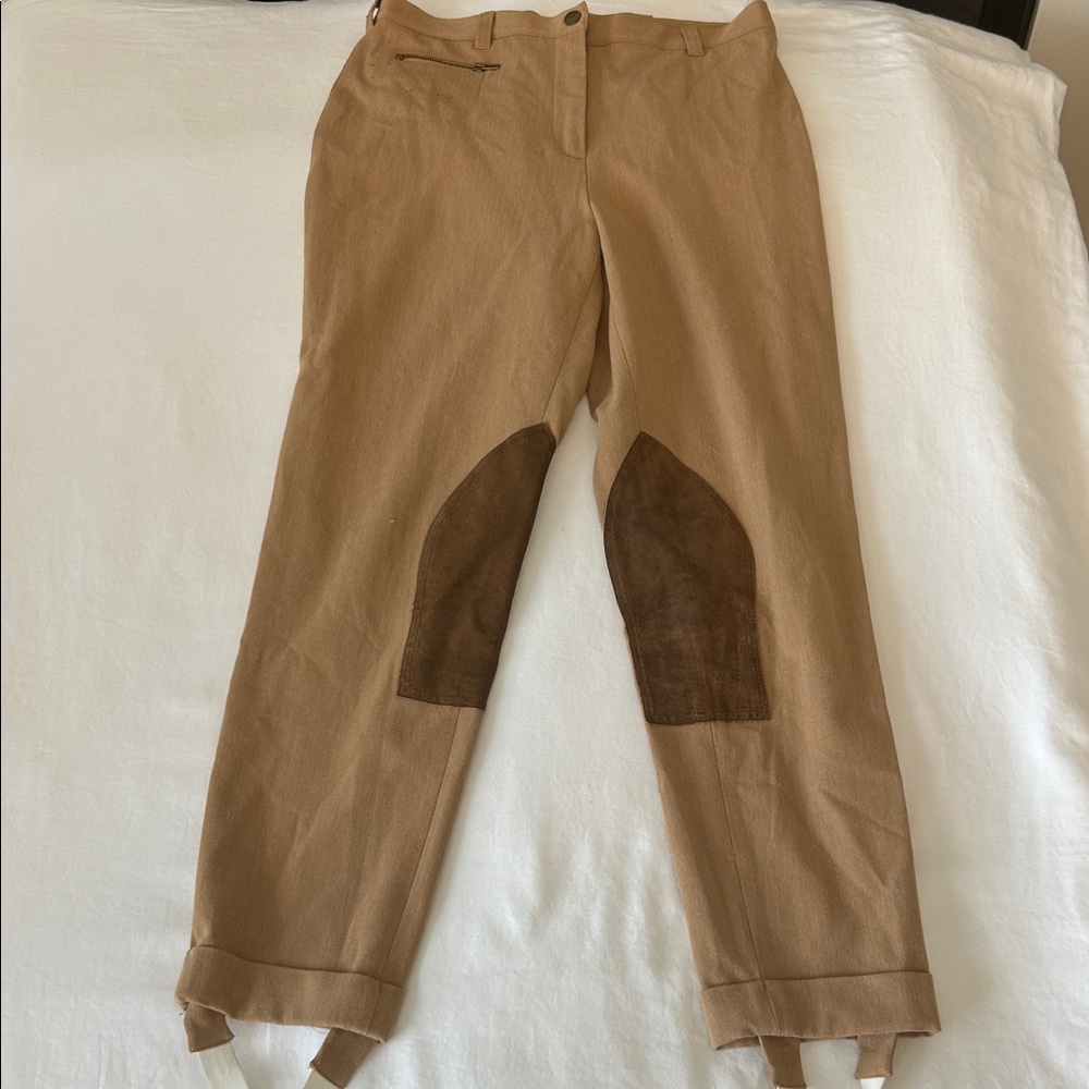 Lauren Ralph Lauren Camel Tan Riding Pants with Leather Detail